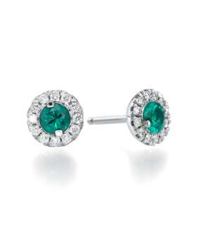 Green Emerald Gem Halo Earrings