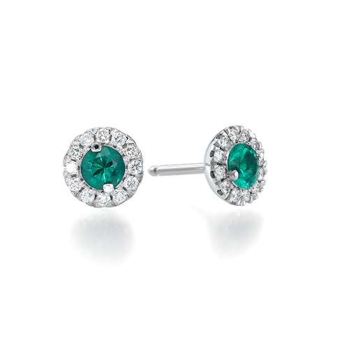 Green Emerald Gem Halo Earrings